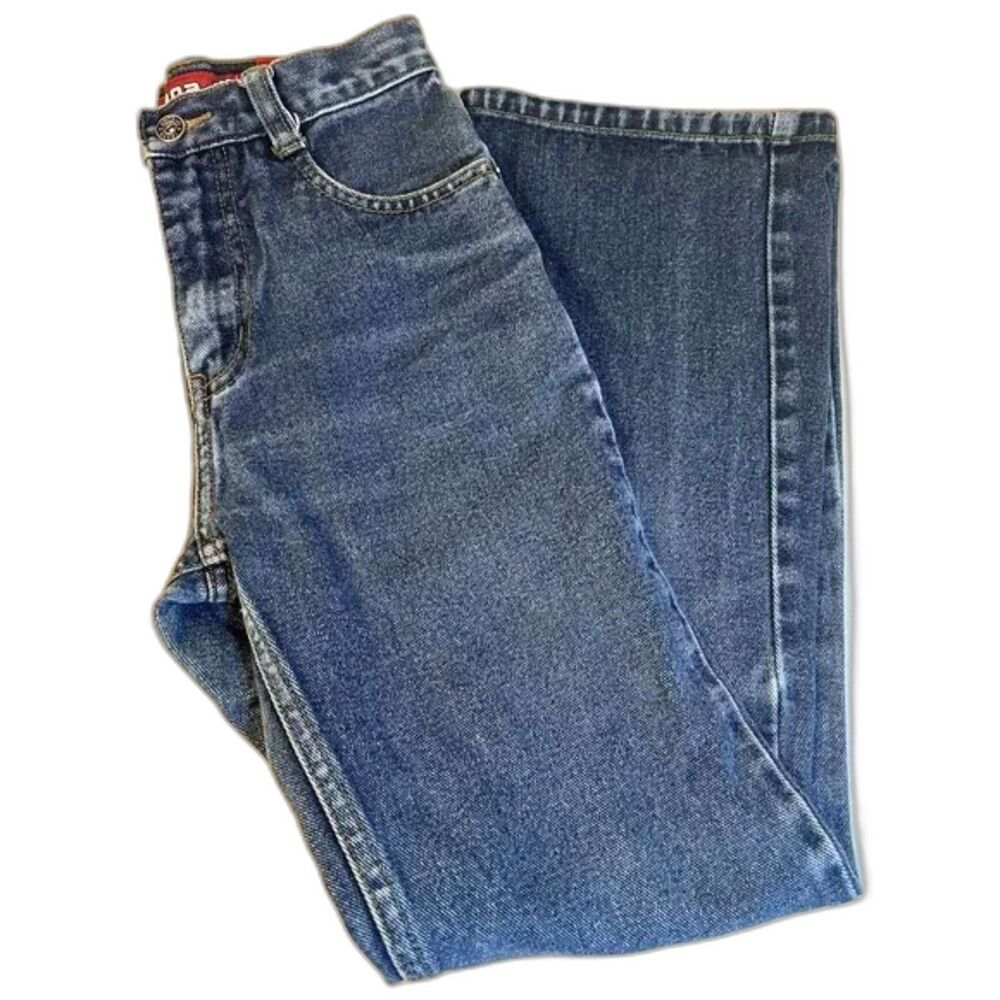 Vintage Y2K Girls Flare Jeans Size 10 Slim Blue Denim High Rise Retro Bootcut - Picture 11 of 15